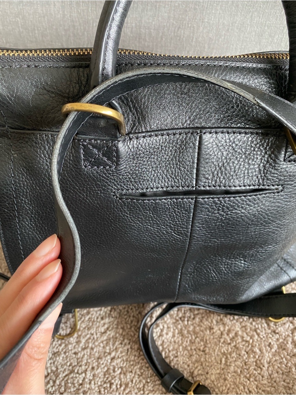 Fossil Leather Black Convertible Adjustable Backpack Shoulder Bag Purse - Picture 14 of 16